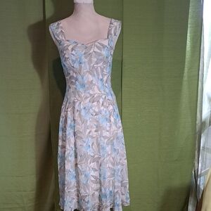 Connected Apparel Blue and Cream Midi Dress